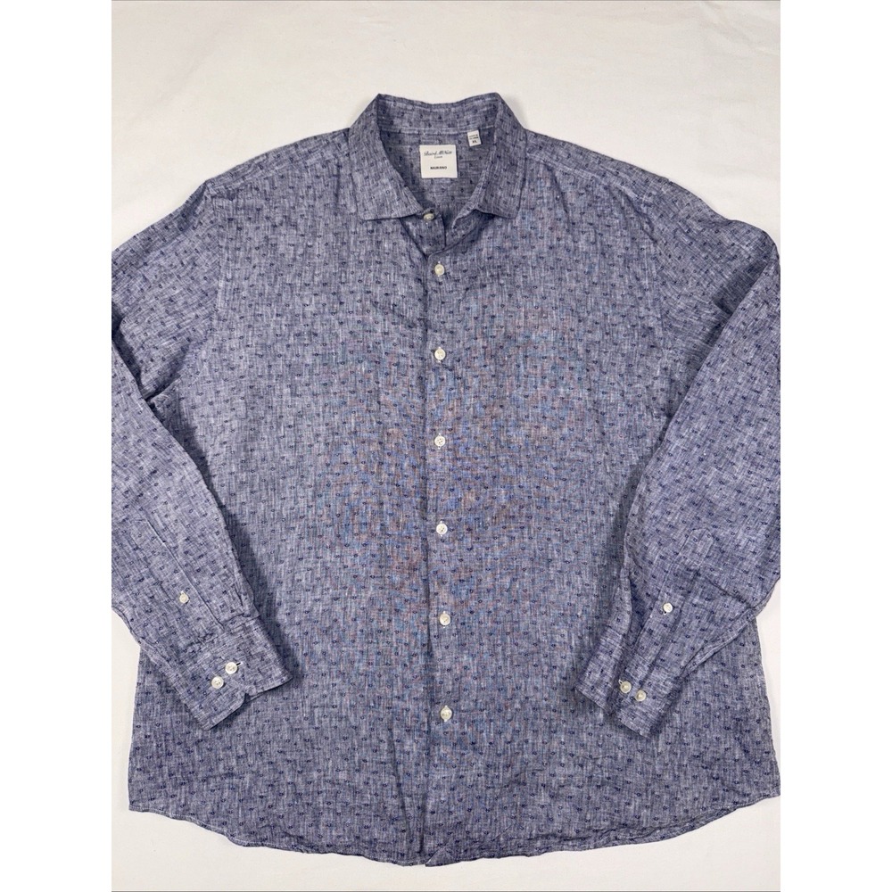 Murano‎ Baird McNutt Linen Shirt Mens XL Blue Geometric Dobby Long Sleeve